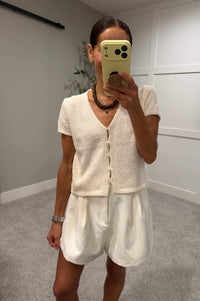 Camron Button Front Knit | Beige