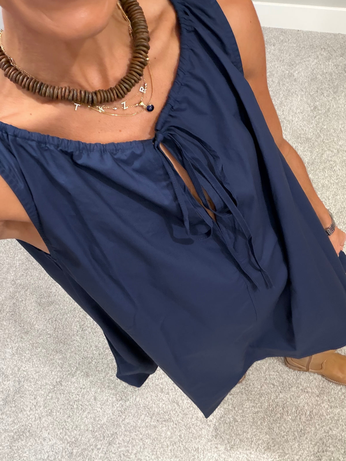 Elena Cotton Mini Dress | Navy