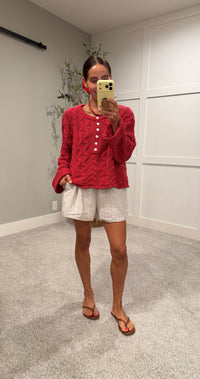 Carrie Cable Knit Sweater | Red