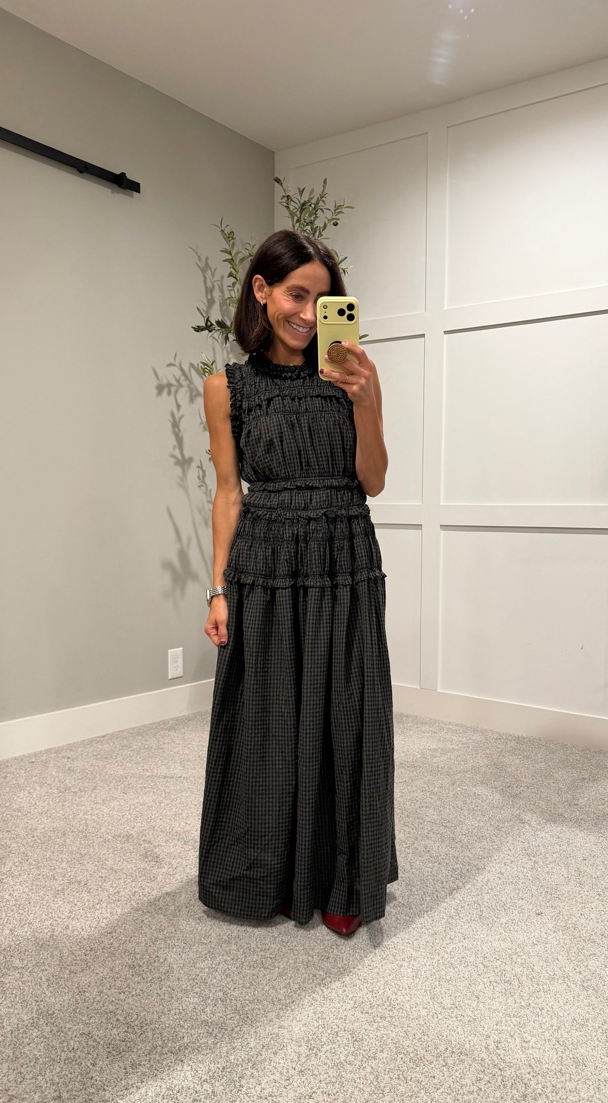 Neily Gingham Maxi | Olive/Charcoal Grey