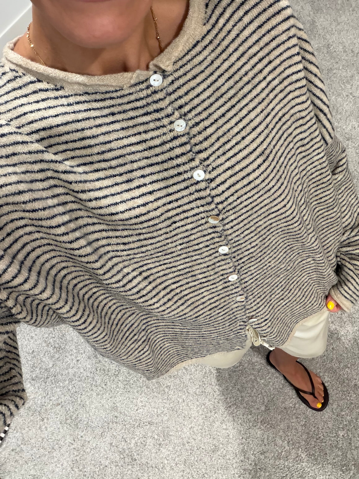 Piper Pinstripe Cardigan | Natural/Navy