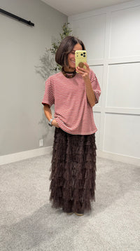 Perfectly Oversized Striped Tee | Red/Brown Stripe