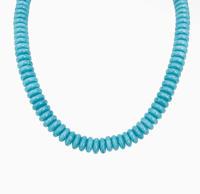 Summer Wide Disc Marble Beaded Necklace | Blue
