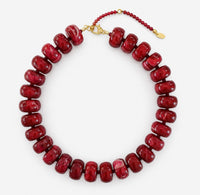 Chunky Resin & Natural Stone Beaded Necklace | Red Burgundy