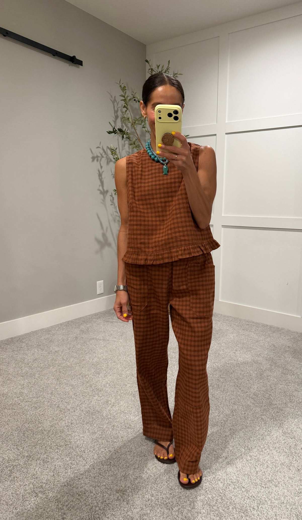 Autumn Gingham Set | Cognac Brown