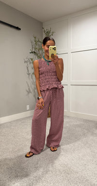 Gingham Print Drawstring Pants | Mauve