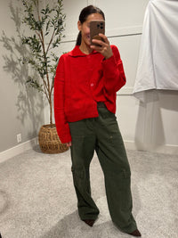 Red Collared Sweater Cardigan