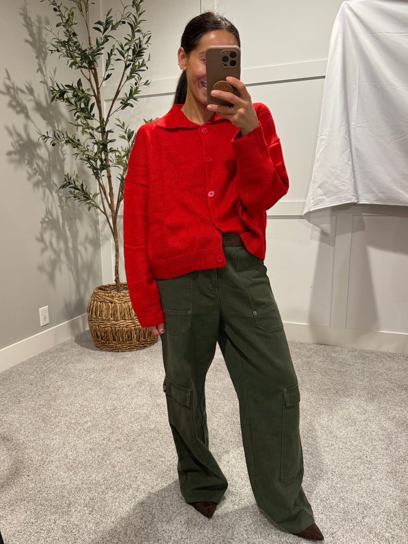 Red Collared Sweater Cardigan