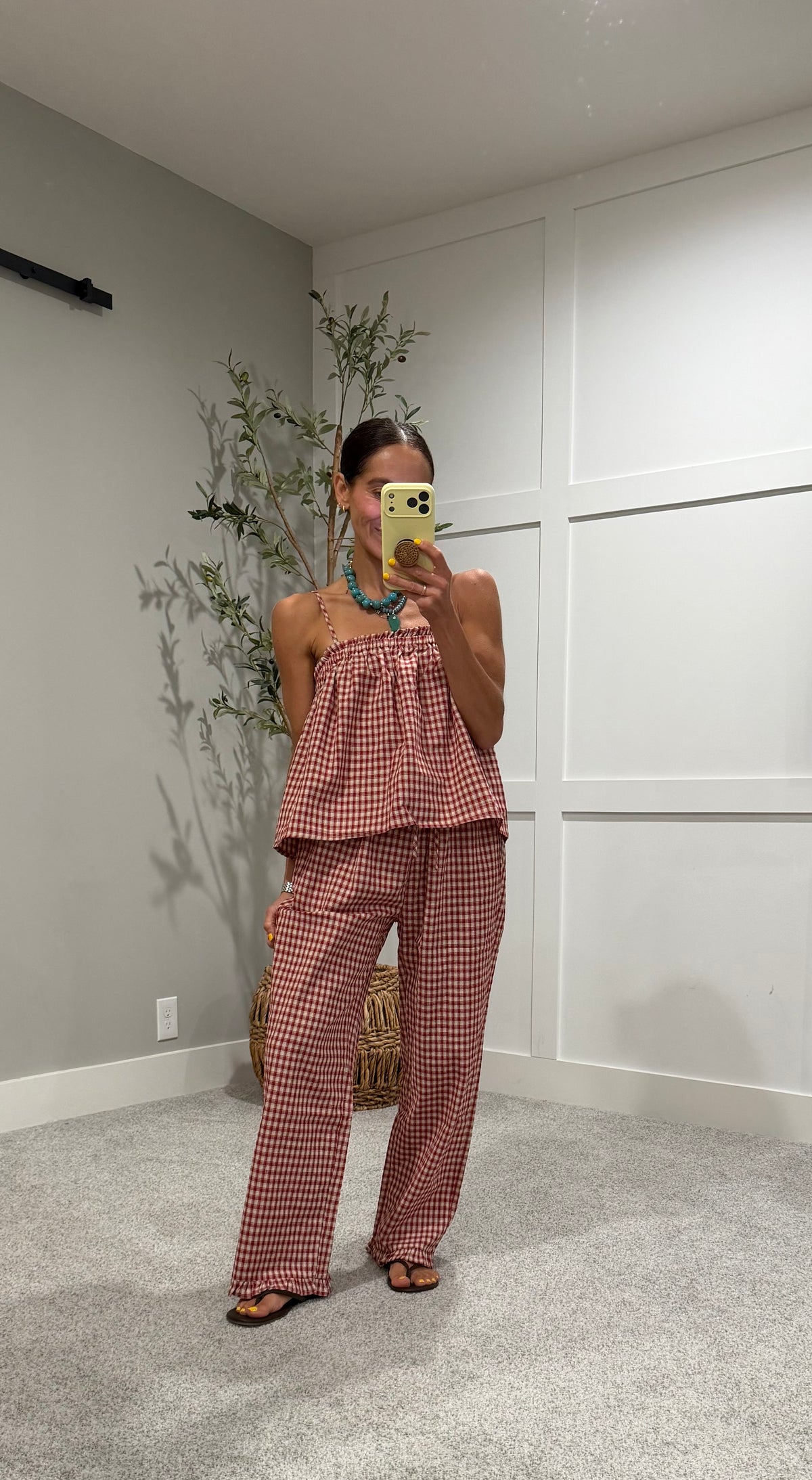 Olivia Plaid Set | Red/Taupe
