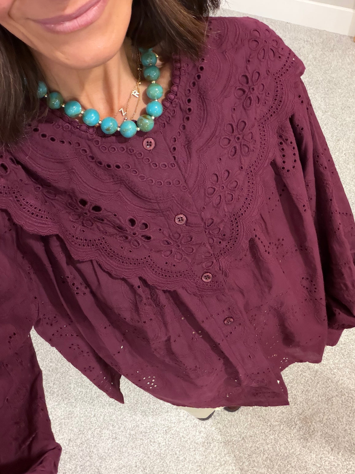 Eyelet Embroidered Blouse | Wine