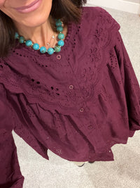 Eyelet Embroidered Blouse | Wine