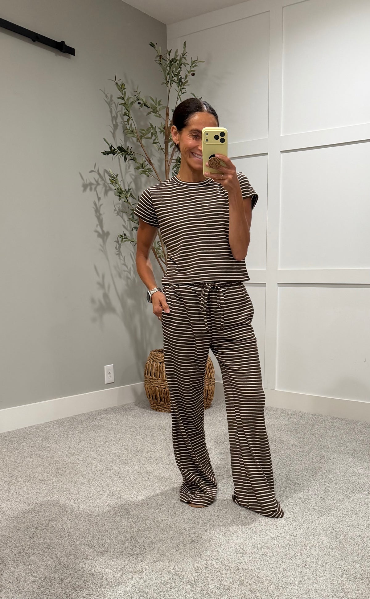 French Terry Striped Set | Brown/Cream