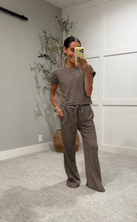 French Terry Striped Set | Brown/Cream