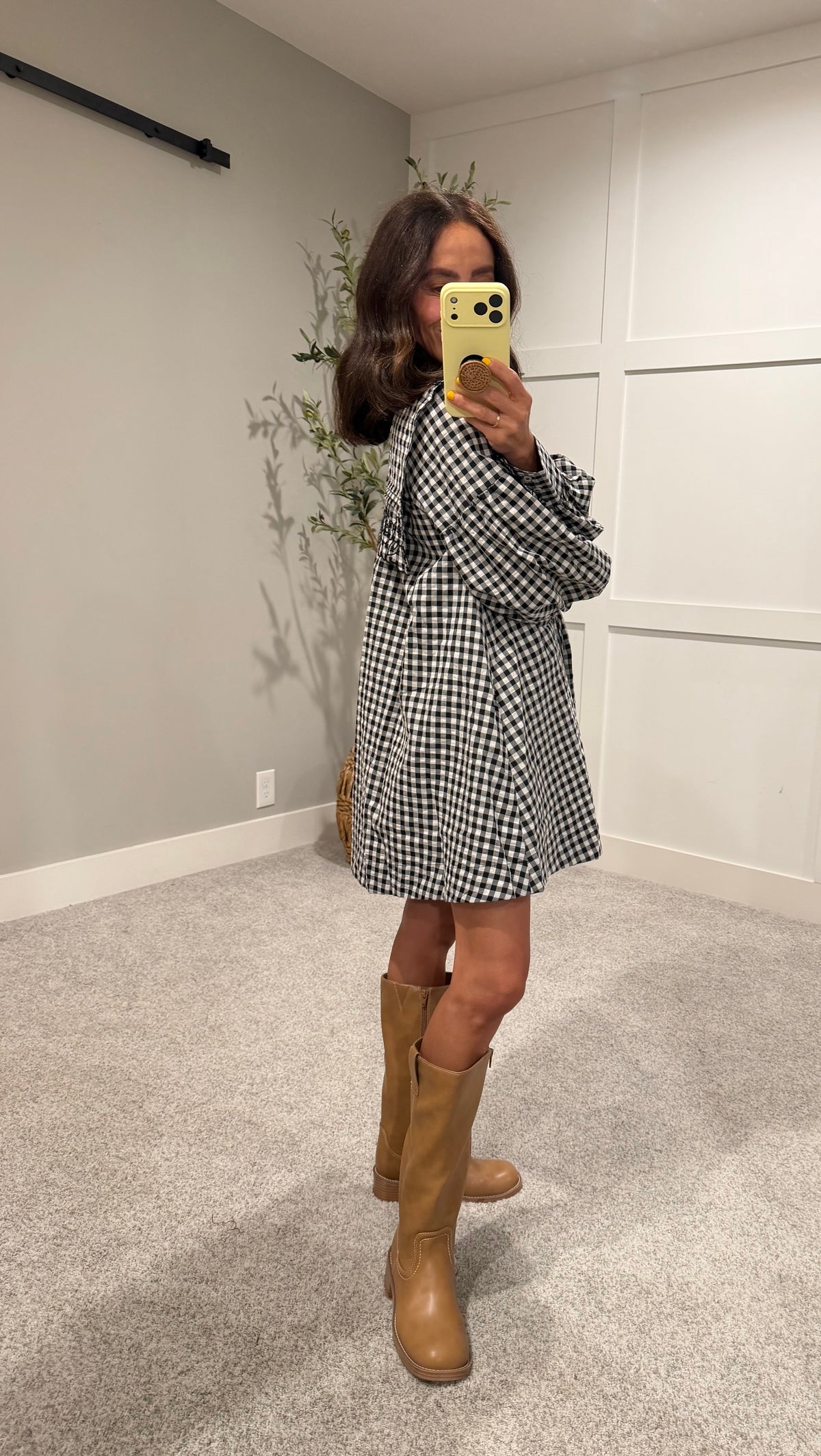 Riley Embroidered Collar Gingham Dress | Black/White