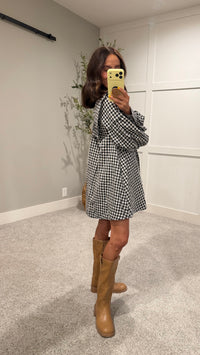 Riley Embroidered Collar Gingham Dress | Black/White