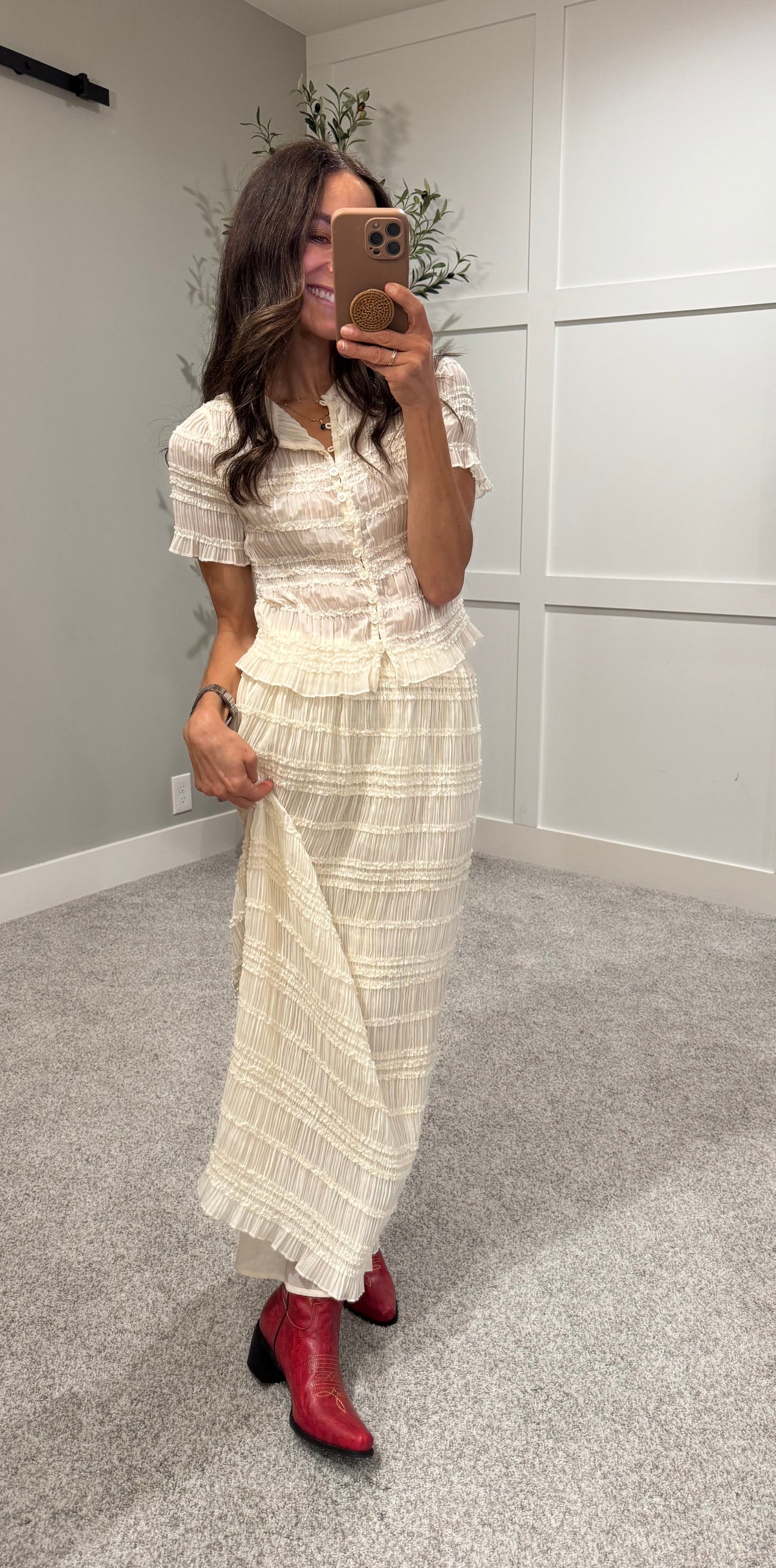 Ava Crinkle Chiffon Skirt | Cream
