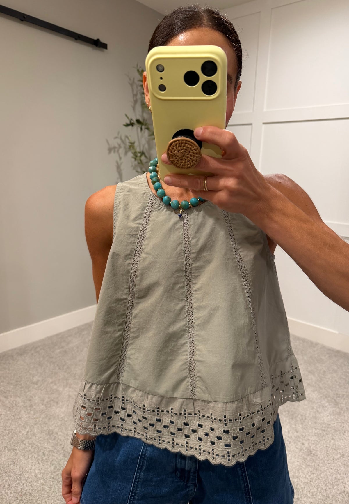 Lace Inset Eyelet Trim Tank | Dry Herb