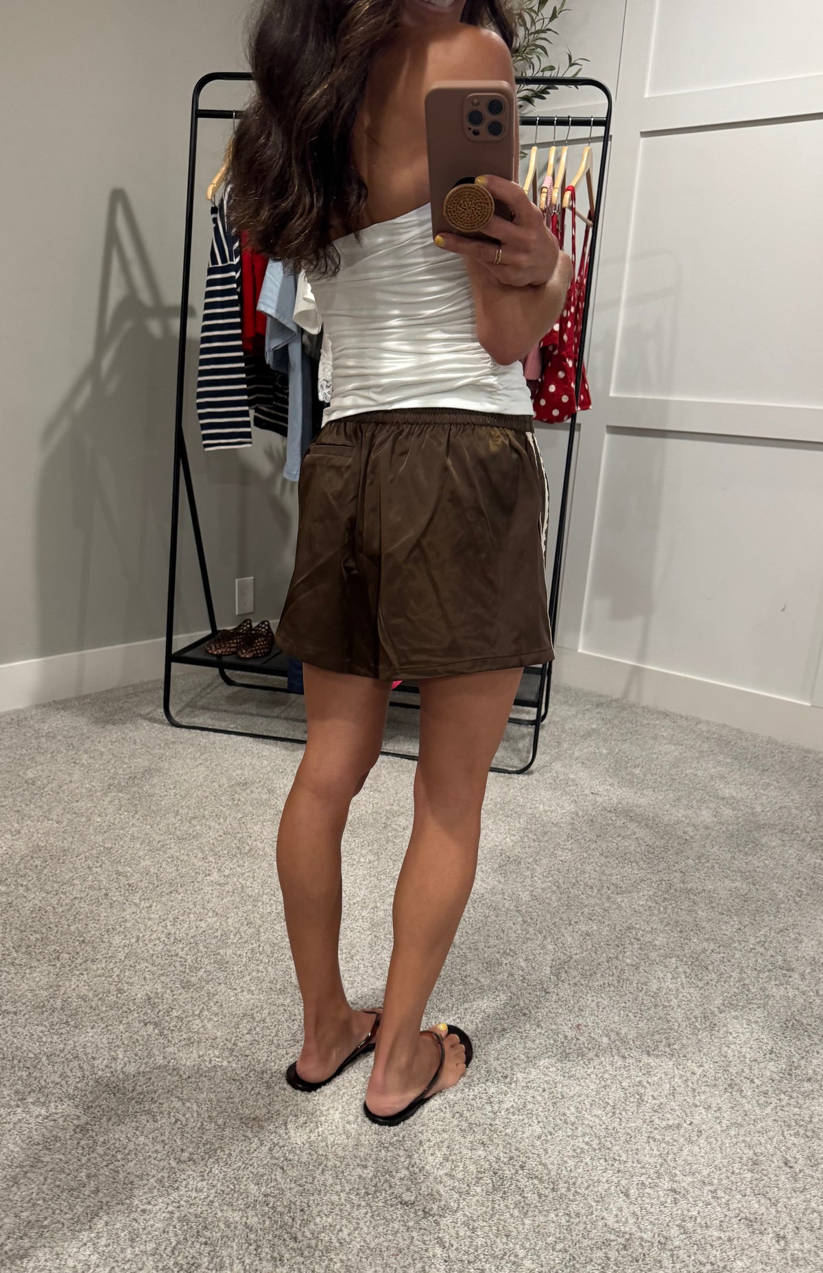 Satin Lace Track Shorts | brown
