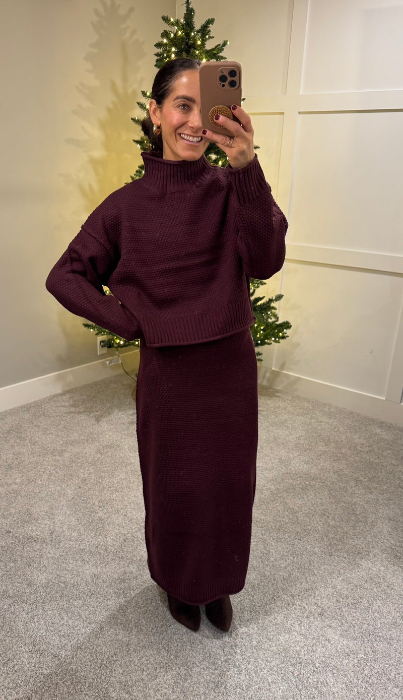 Textured Knit Skirt | Dark Cherry