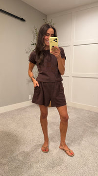 River Short-Sleeve Top | Dark Brown/Blue