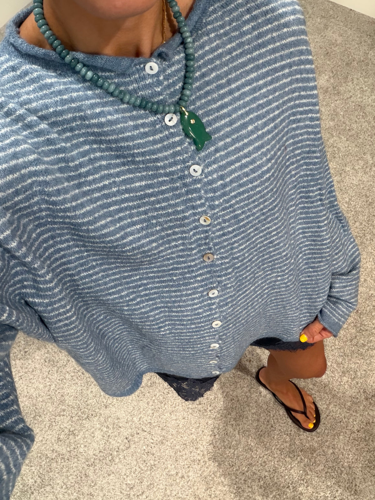 Piper Pinstripe Cardigan | Dusty Blue/White