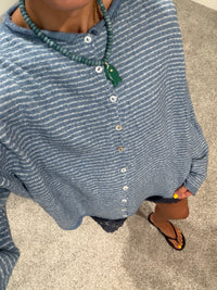 Piper Pinstripe Cardigan | Dusty Blue/White