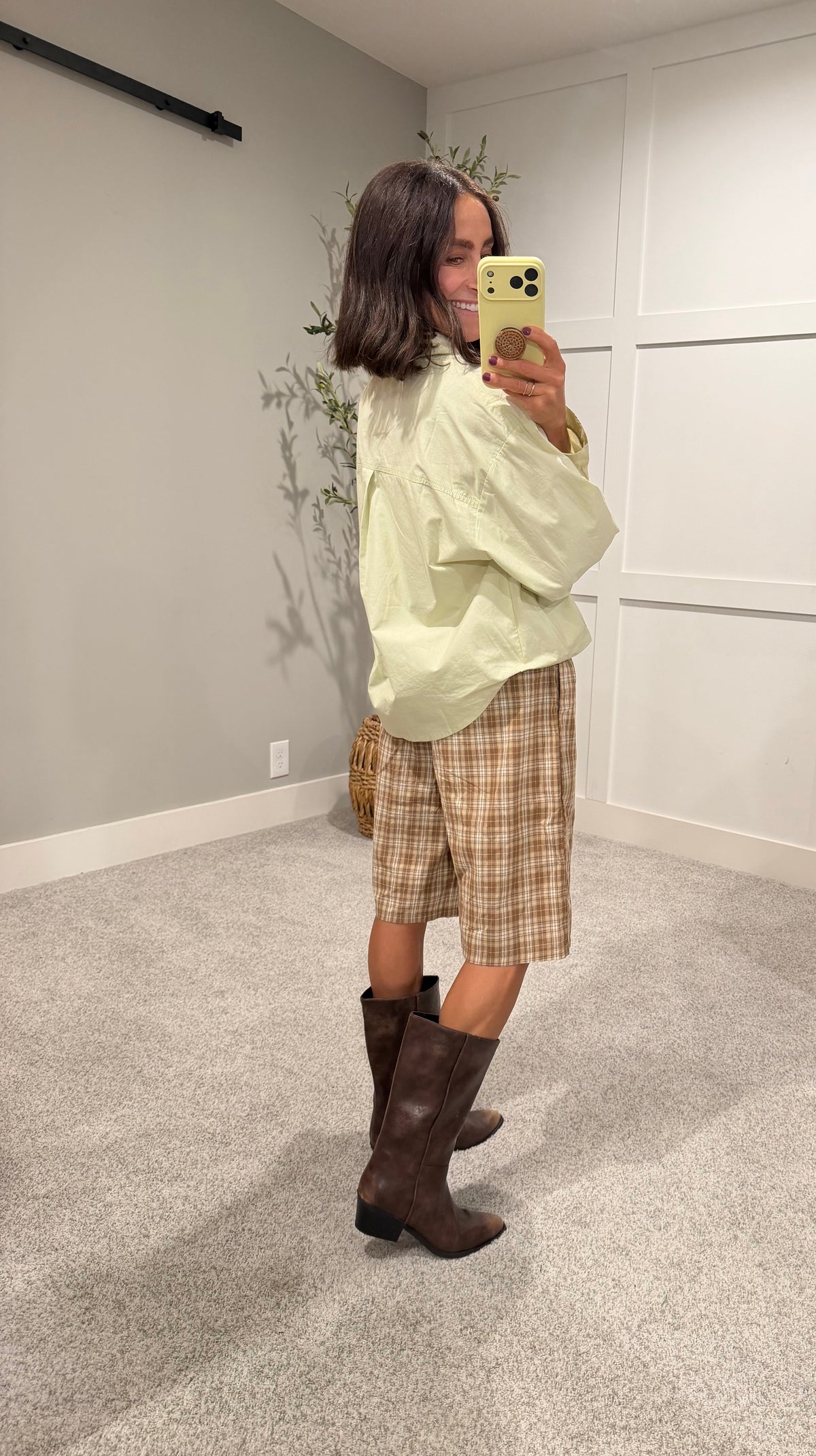 Shawnie Button Down Shirt WITH Knit Shawl | Light Green