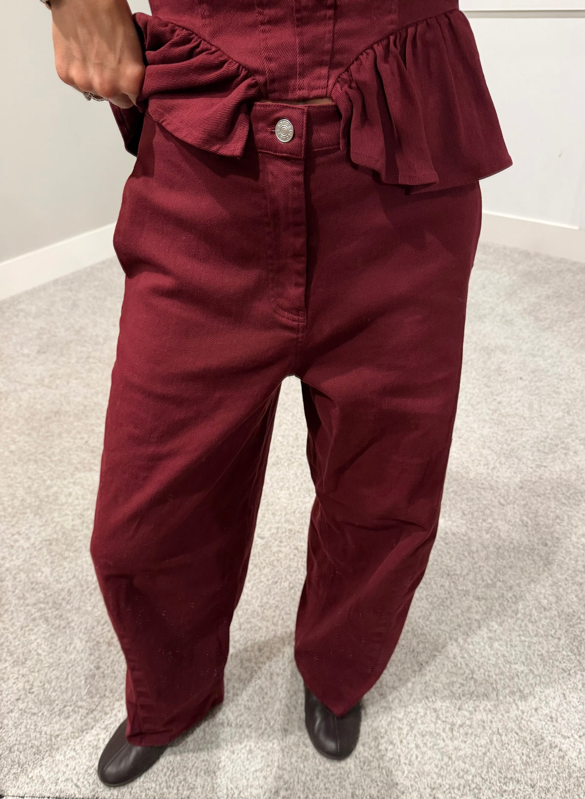 Peppa Peplum Denim Set | Burgundy