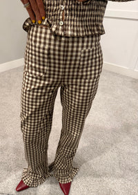Ashton Ruffle Trim Pants | Brown/Cream Gingham