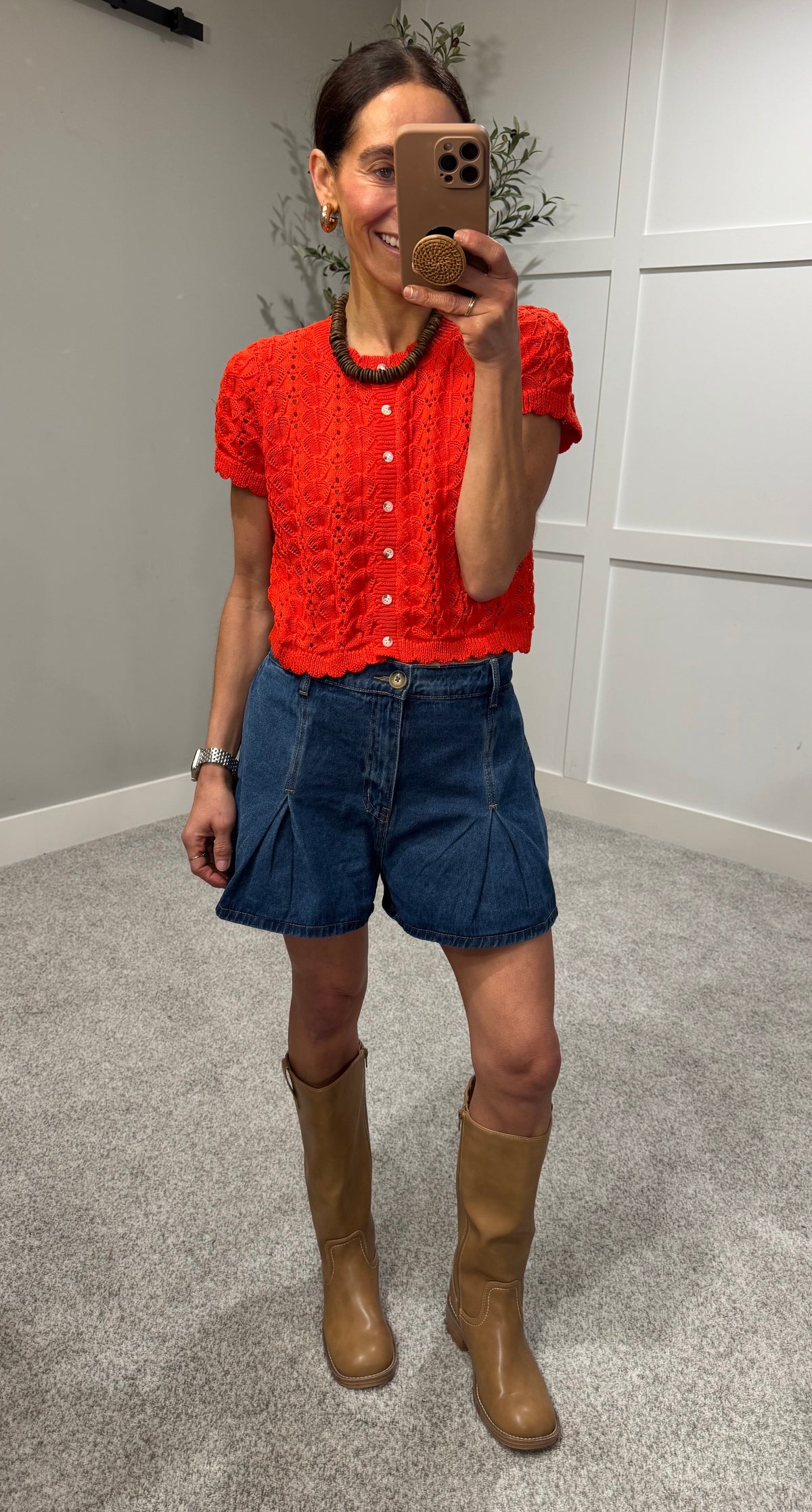 Pointelle Knit Top | Tomato Red