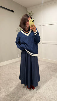 Sutton Varsity Sweater | Navy/White