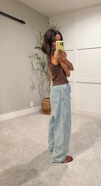 Drawstring Barrel Patch Denim Pants | DENIM