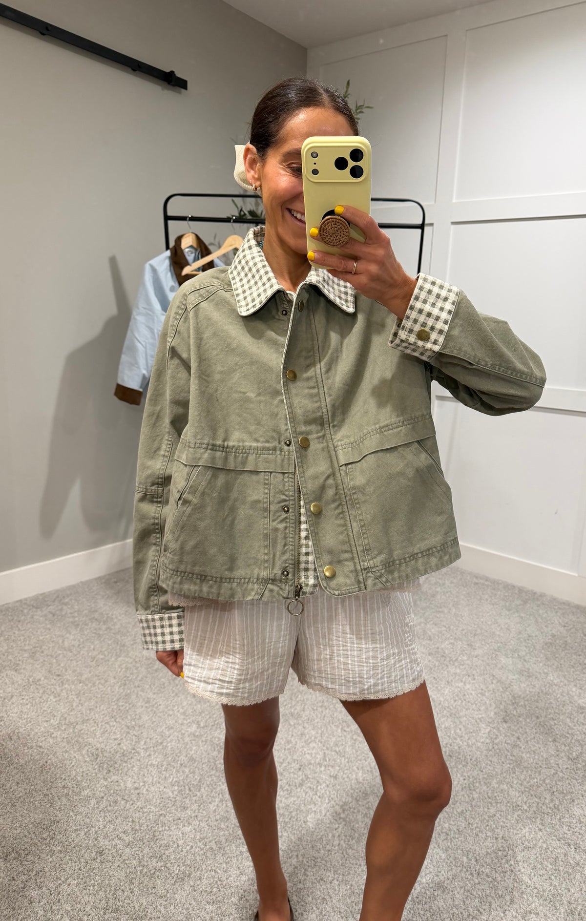 Tessa Gingham Collared Jacket | Olive