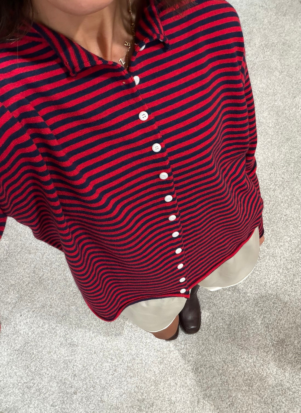 The Elisa Striped Cardigan | Navy/Red