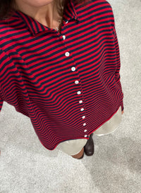 The Elisa Striped Cardigan | Navy/Red