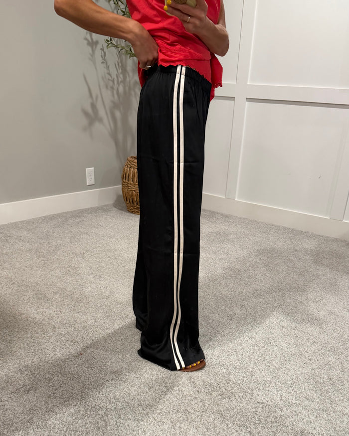 Adele Satin Track Pants | Black