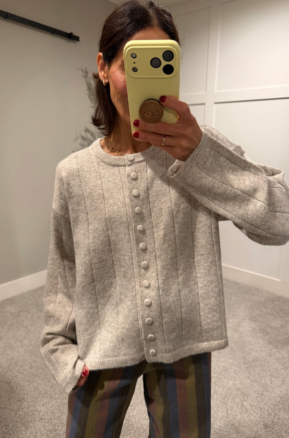 Knit Fabric Button Down Cardigan | Light Heather Grey