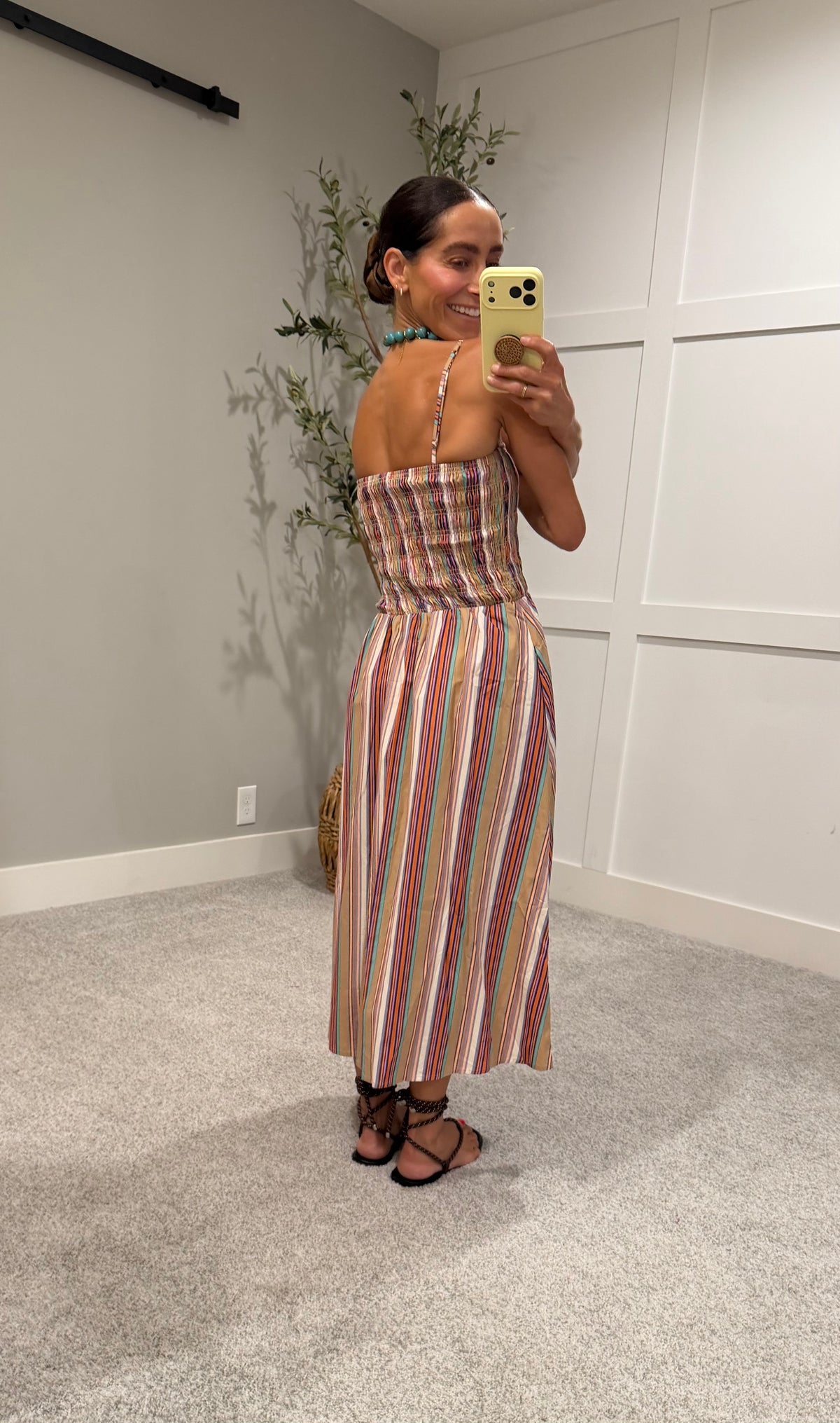 Multicolor Stripe Smocked Maxi Dress | MULTI STRIPE