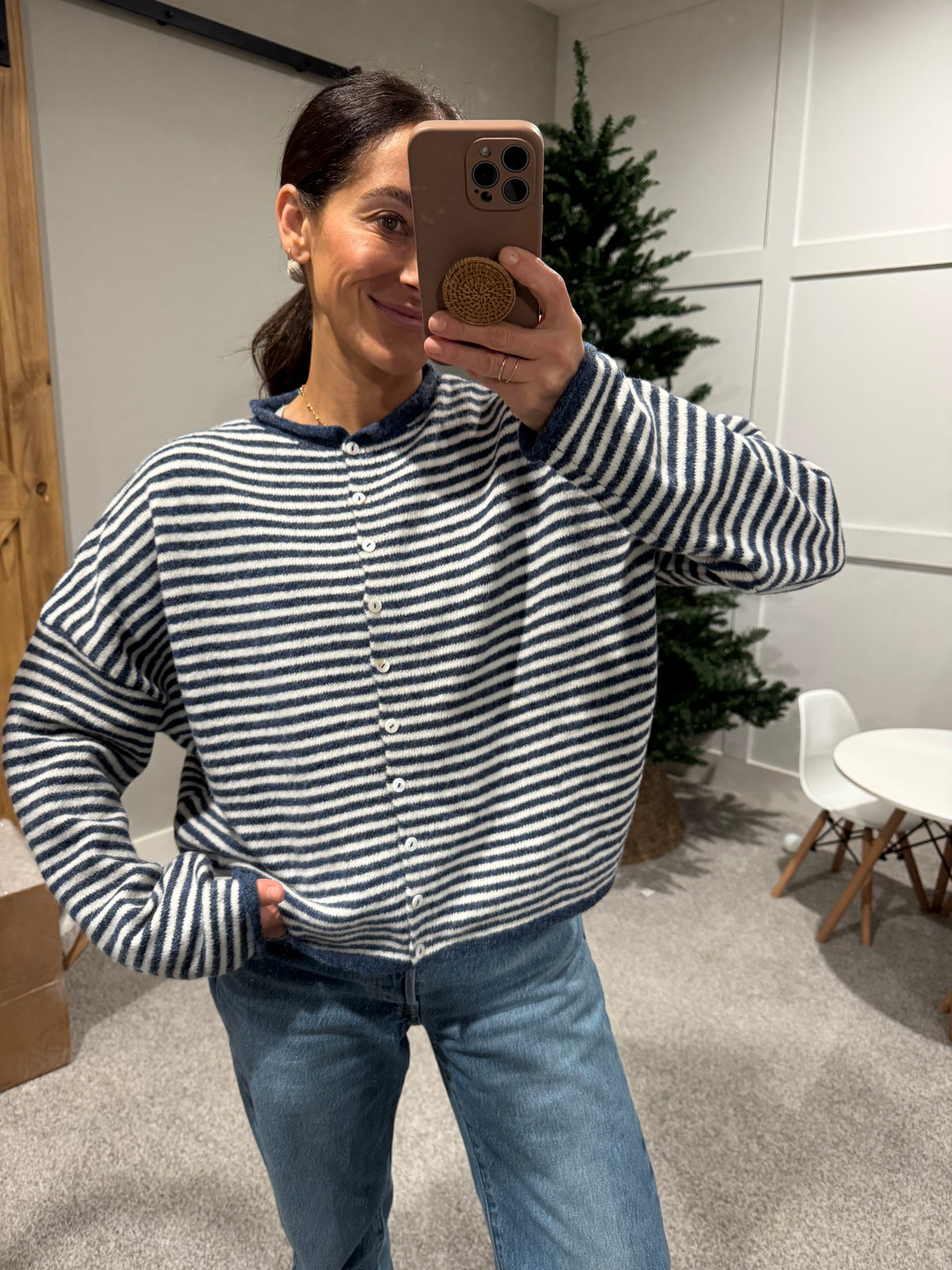 Zola Striped Cardigan | Denim