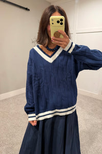 Sutton Varsity Sweater | Navy/White
