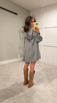 Riley Embroidered Collar Gingham Dress | Black/White