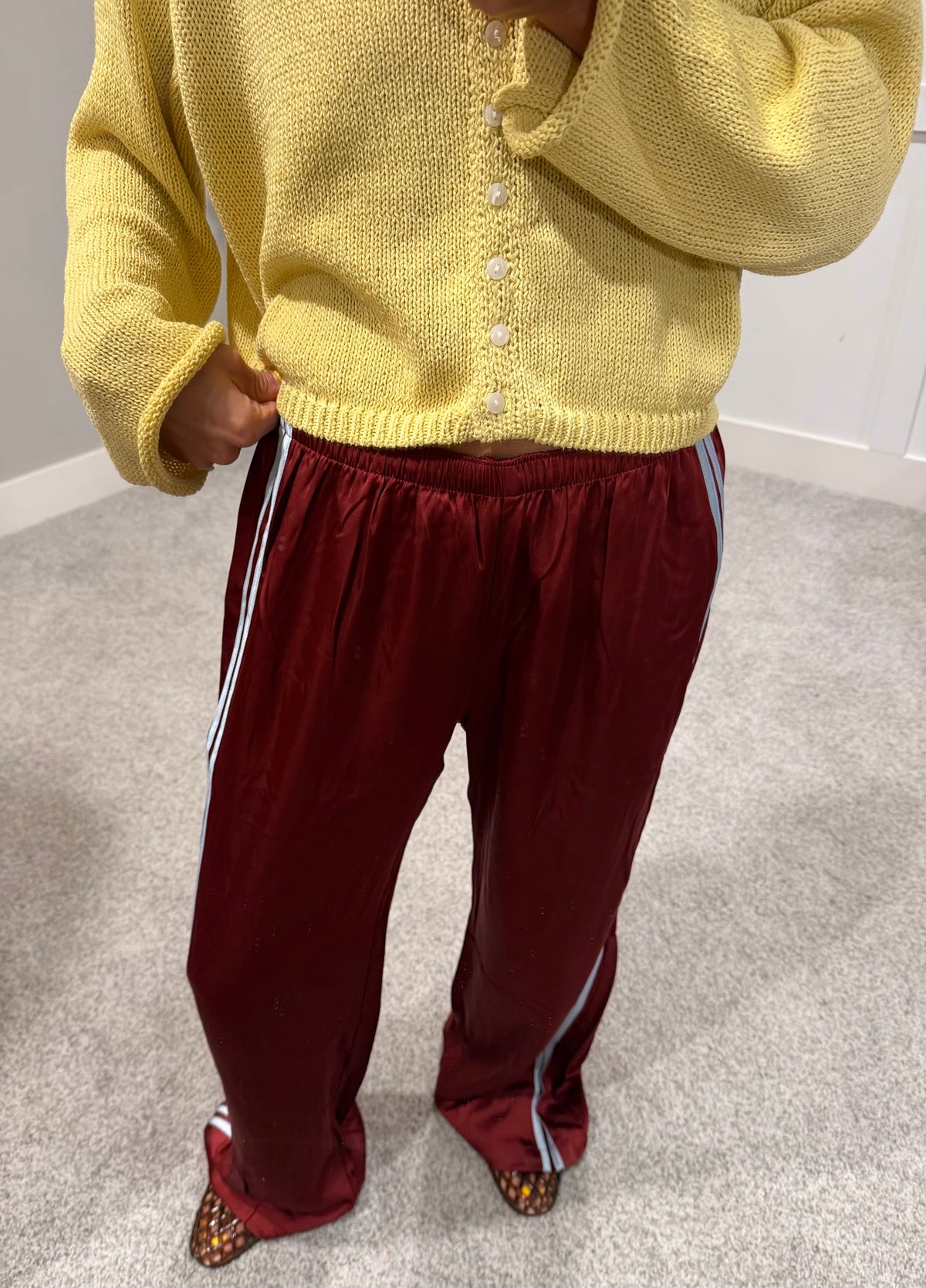 Adele Satin Track Pants | Maroon/Light Blue
