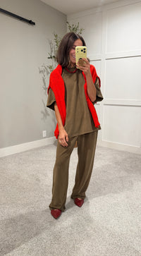 Brush Touch Oversized Top | Deep Olive Green