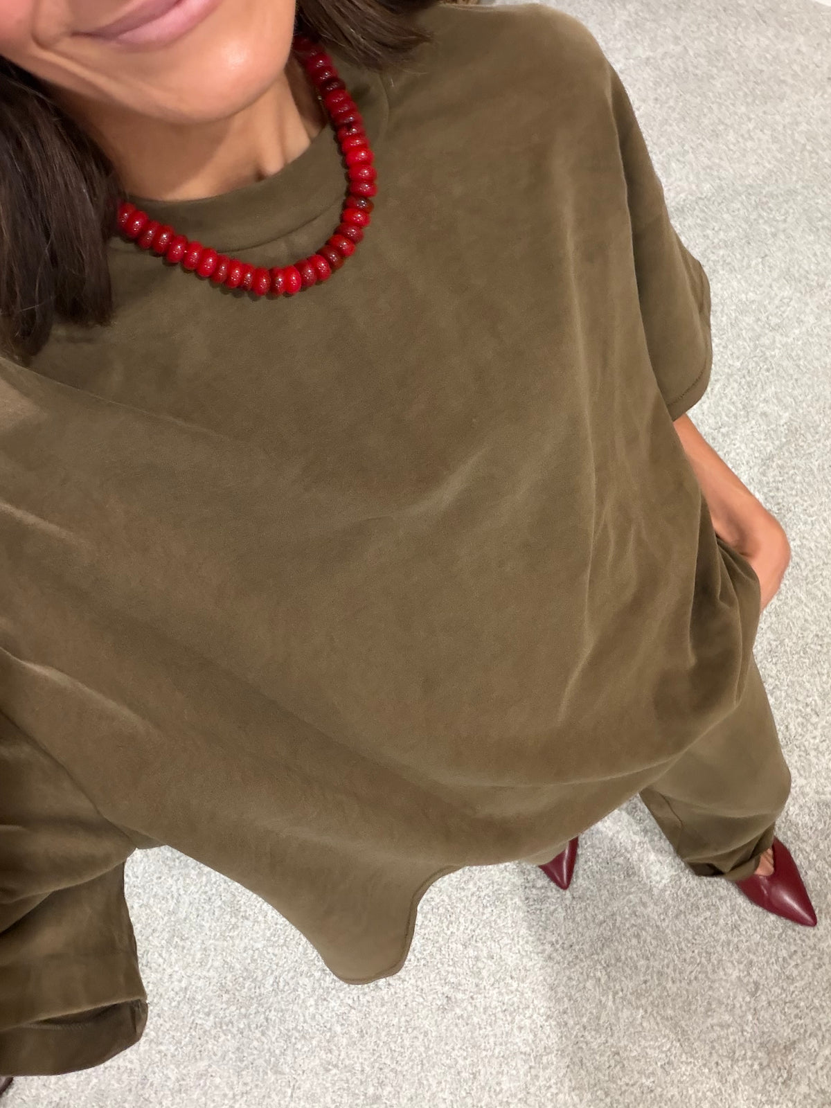 Brush Touch Oversized Top | Deep Olive Green