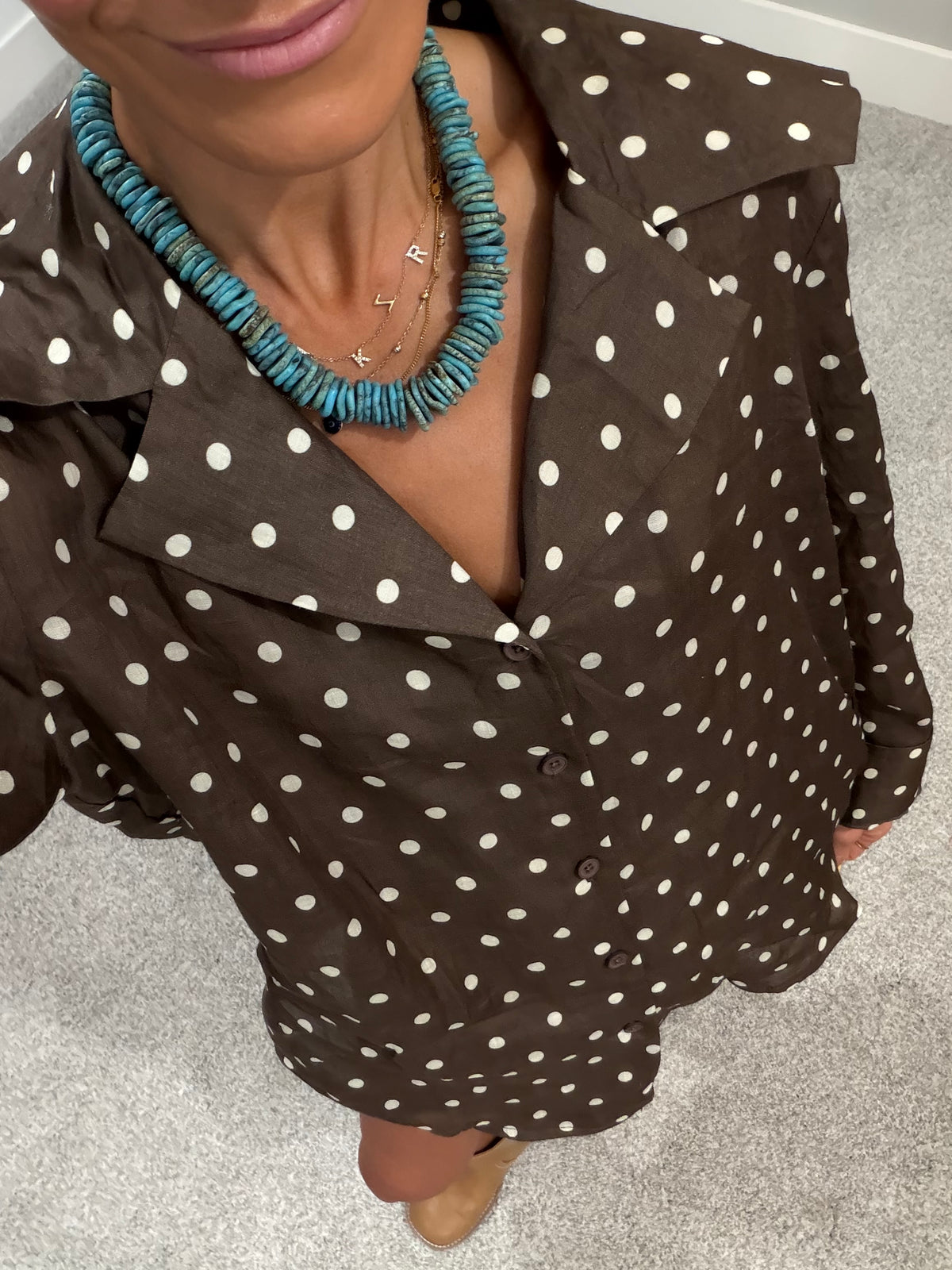 Maggie Polka Dot Collared Set | Brown/Cream