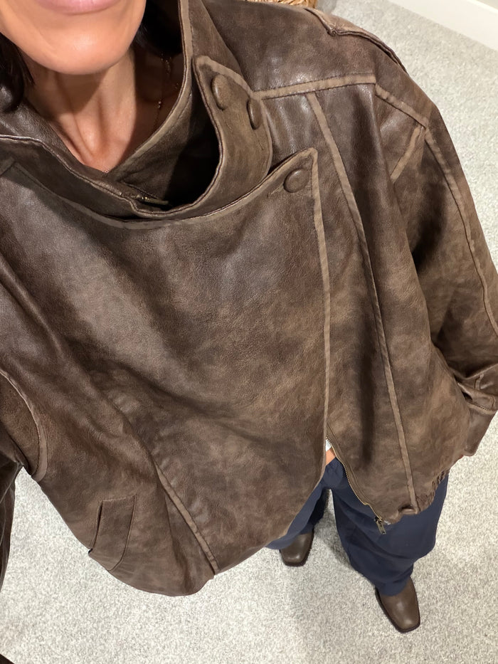 Vegan Leather Jacket | Vintage Brown