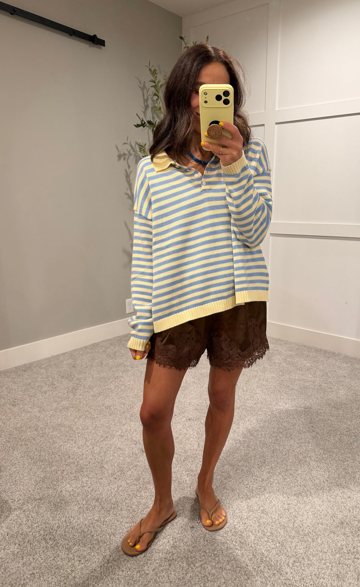 Varley Striped Collared Sweater | Butter/Blue