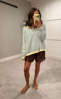 Varley Striped Collared Sweater | Butter/Blue