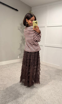 Striped Piper Pullover Sweater | Mocha/Pink