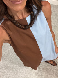 Color Block Shift Dress | Blue/Brown